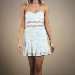 Strapless white lace dress